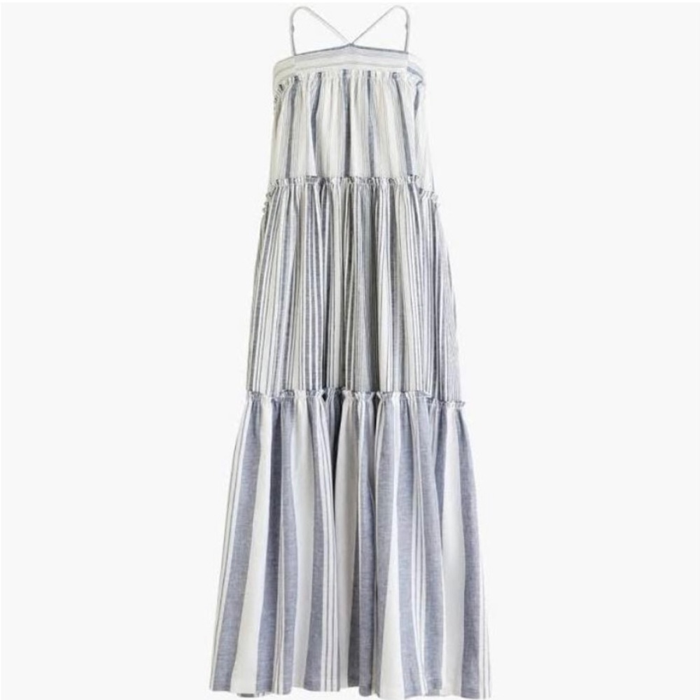 J. Crew Chambray Cover Up Tiered Dress in Blue Striped Chambray size S - Picture 1 of 8